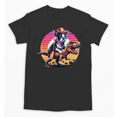 Boston Terrier Wearing A Cowboy Hat On T-Rex Unisex T-Shirt - Bostonterriersmerch.com