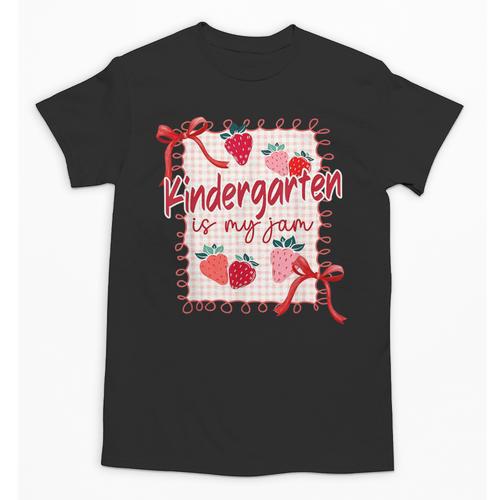 Bow Strawberry Kindergarten Is My Jam Teacher Kinder Team Unisex T-Shirt - teacherstshirts.com AU