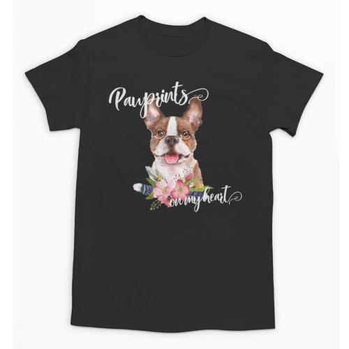 Brown Boston Terrier With Flowers And Feathers Unisex T-Shirt - Bostonterriersmerch.com