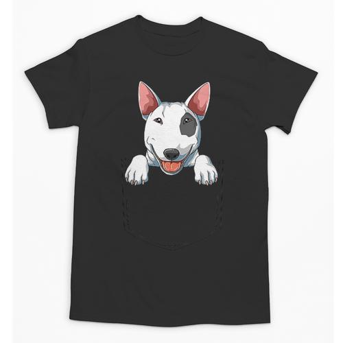 Bull Terrier Pocket Bull Terrier Peeking Out Pocket Unisex T-Shirt - Bostonterriersmerch.com