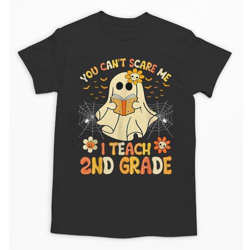 You Can't Scare Me I Teach 2nd Grade Halloween Teacher Ghost Unisex T-Shirt - teacherstshirts.com