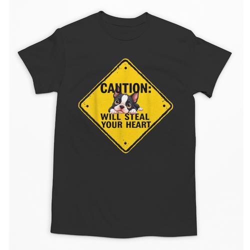 Caution Sign Boston Terrier Dog Bostie Puppy Unisex T-Shirt - Bostonterriersmerch.com