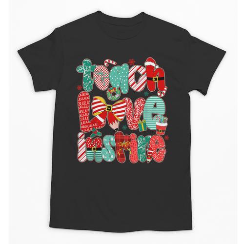 Christmas Coquette Bow Teacher Teach Love Inspire Unisex T-Shirt - teacherstshirts.com UK
