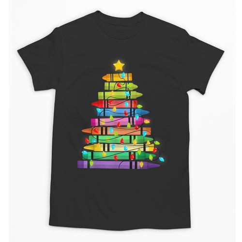 Christmas Tree Made Of Crayons School Teacher Life Student Unisex T-Shirt - teacherstshirts.com UK