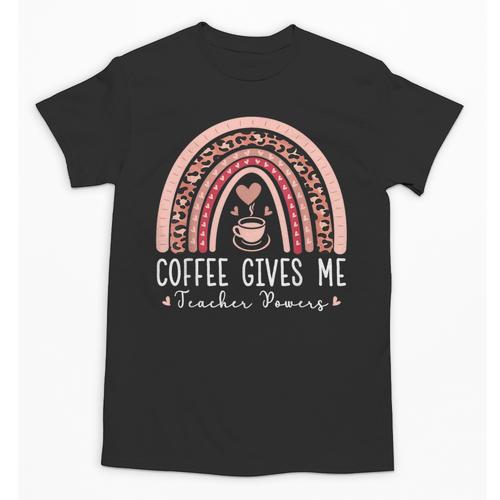 Coffee Gives Me Teacher Powers Leopard Rainbow Teacher Unisex T-Shirt - teacherstshirts.com AU