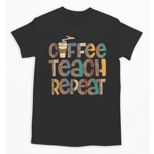 Coffee Teach Repeat Leopard Print Back To School Teachers Unisex T-Shirt - teacherstshirts.com UK