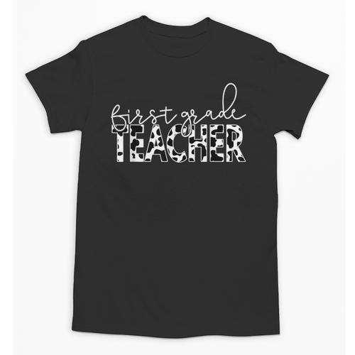 Cow Print For Elementary School First Grade Teachers Unisex T-Shirt - teacherstshirts.com AU