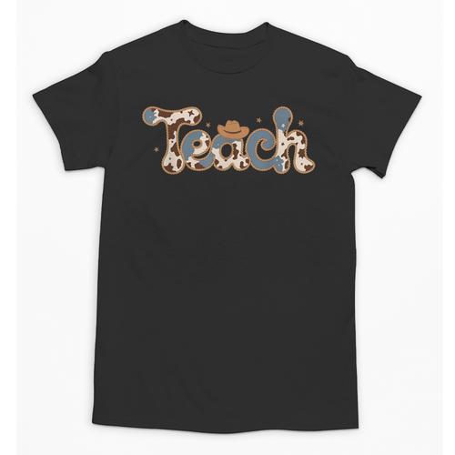 Cowhide Teacher Hat Cowboy Western Teacher Back To School Unisex T-Shirt - teacherstshirts.com CA