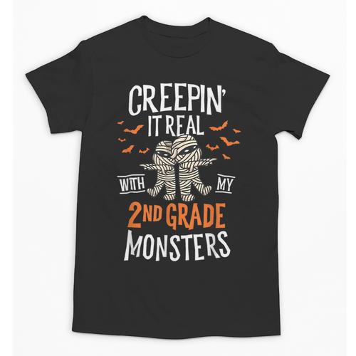 Creepin It Real With My 2nd Grade Monsters Halloween Teacher For Men Women Kids Unisex T-Shirt - teacherstshirts.com UK