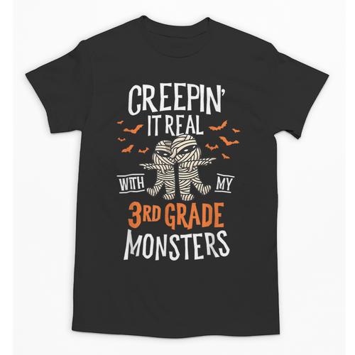 Creepin It Real With My 3rd Grade Monsters Halloween Teacher Unisex T-Shirt - teacherstshirts.com DE