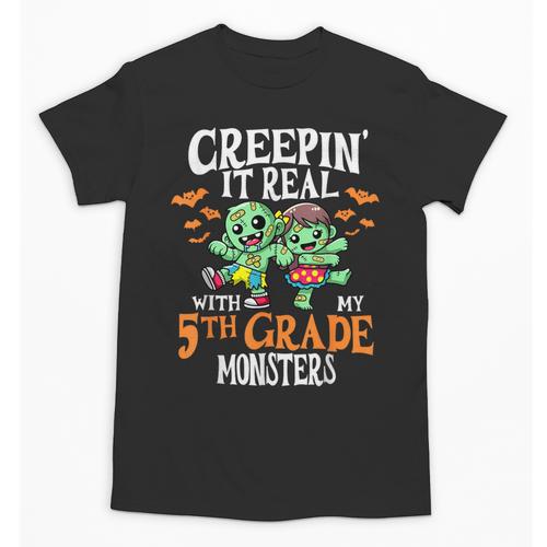 Creepin It Real Monster School 5th Grade Teacher Halloween Unisex T-Shirt - teacherstshirts.com AU