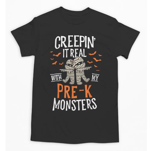Creepin It Real Pre-K Monsters Halloween Preschool Teacher Unisex T-Shirt - teacherstshirts.com AU