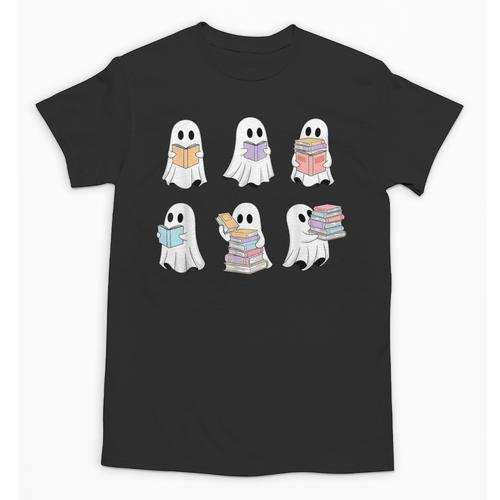 Cute Boo Ghost Reading Books Halloween Librarian Teacher Kid Unisex T-Shirt - teacherstshirts.com