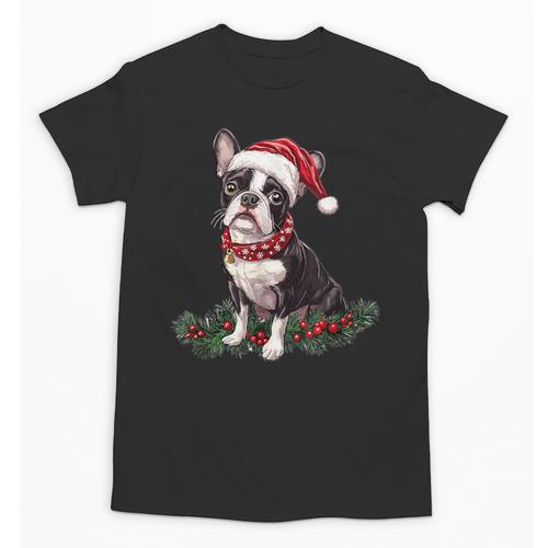 Cute Boston Terrier Dog Christmas Merry X-Mas Graphic Unisex T-Shirt - Bostonterriersmerch.com