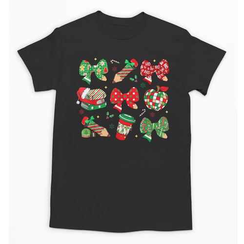 Cute Coquette Pencil Bow Christmas School Teacher Student Unisex T-Shirt - teacherstshirts.com DE