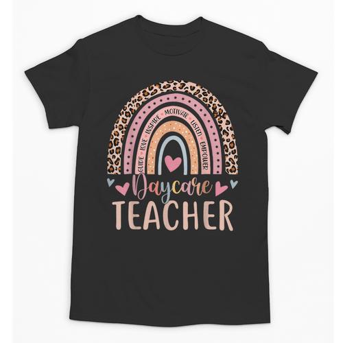 Cute Daycare Teacher Rainbow Leopard Print Childcare Worker Unisex T-Shirt - teacherstshirts.com UK