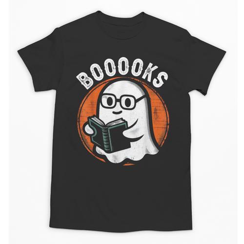 Cute Ghost Book Reading Books Lover Retro Halloween Teacher Unisex T-Shirt - teacherstshirts.com UK