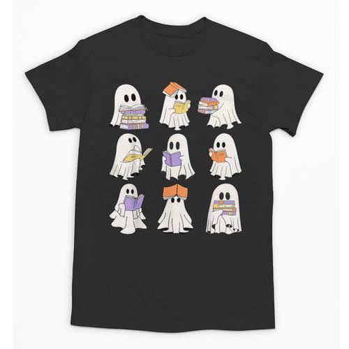 Cute Ghost Reading Books Teacher Halloween Reading Men Women Kids Unisex T-Shirt - teacherstshirts.com