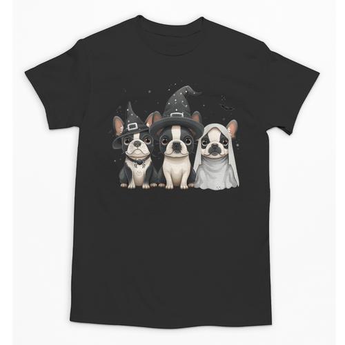 Cute Halloween Boston Terrier Dogs Witch Hat Ghost Dog For Men Women Kids Unisex T-Shirt - Bostonterriersmerch.com