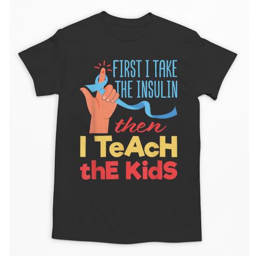 Diabetic Teacher Diabetes Awareness Insulin Blue Ribbon Unisex T-Shirt - teacherstshirts.com