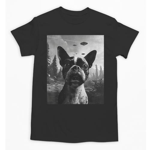 Dog Mom Dad Alien Selfie Boston Terrier UFO For Men Women Unisex T-Shirt - Bostonterriersmerch.com