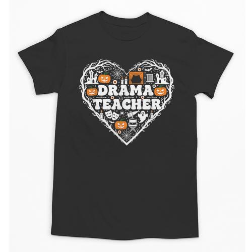 Drama Teacher Heart Pumpkin Ghost Halloween Kids Unisex T-Shirt - teacherstshirts.com
