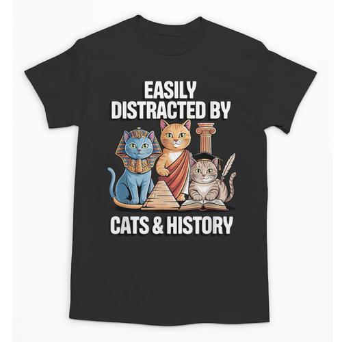 Easily Distracted By Cats & History Teacher Women Men Unisex T-Shirt - teacherstshirts.com AU