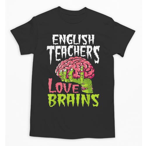English Teachers Love Brains Zombie Teacher School Halloween Unisex T-Shirt - teacherstshirts.com AU