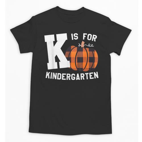 Fall Kindergarten Teacher K Is For Buffalo Plaid Pumpkin Unisex T-Shirt - teacherstshirts.com AU