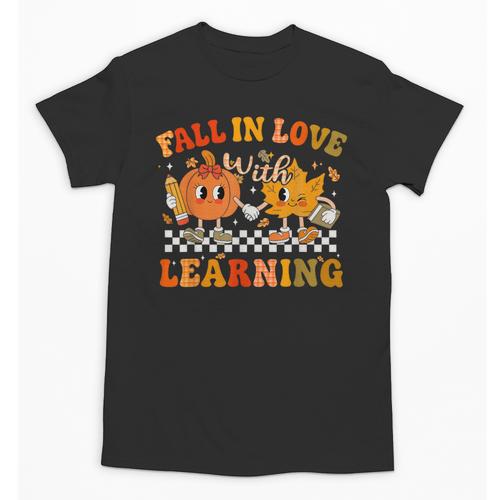 Fall In Love With Learning Autumn Pumpkin Fall Teacher Kids Unisex T-Shirt - teacherstshirts.com AU
