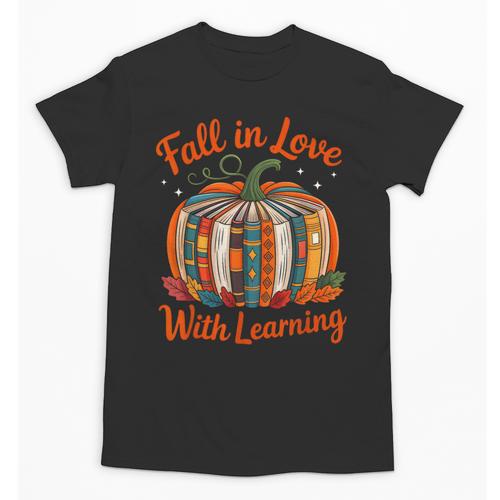 Fall In Love With Learning Book Lover Autumn Pumpkin Teacher Unisex T-Shirt - teacherstshirts.com UK