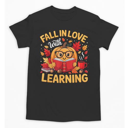 Fall In Love With Learning Pumpkin Thanksgiving Teacher Fall Unisex T-Shirt - teacherstshirts.com AU