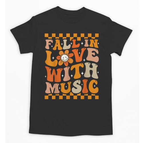 Fall In Love With Music Groovy Thanksgiving Music Teacher Men Women Girls Kids Unisex T-Shirt - teacherstshirts.com CA