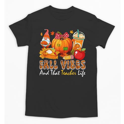 Fall Vibes Costume Teacher Thanksgiving Leopard Gnome Unisex T-Shirt - teacherstshirts.com UK