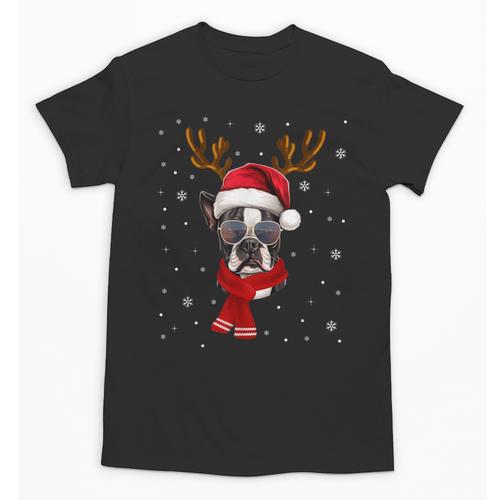 Family Matching Reindeer Xmas Boston Terrier Christmas Unisex T-Shirt - Bostonterriersmerch.com