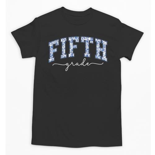 Fifth Grade Coquette Toile Blue Bow Floral Women Teacher Unisex T-Shirt - teacherstshirts.com UK