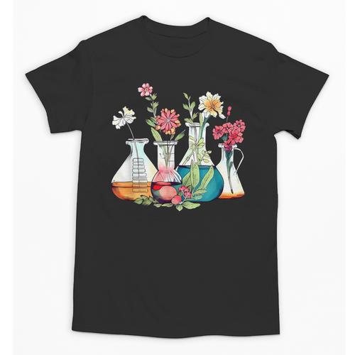 Floral Beakers Chemistry Lab Teacher Unisex T-Shirt - teacherstshirts.com UK
