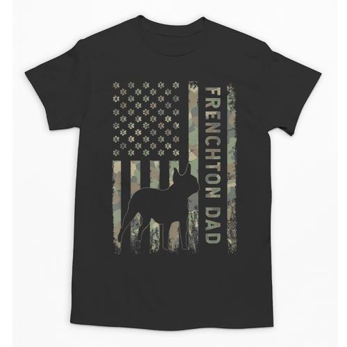 Frenchton Dad French Bulldog Boston Terrier Camo USA Flag Unisex T-Shirt - Bostonterriersmerch.com