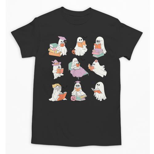 Ghost Book Reading Halloween Books Lover Teacher Kids Unisex T-Shirt - teacherstshirts.com AU