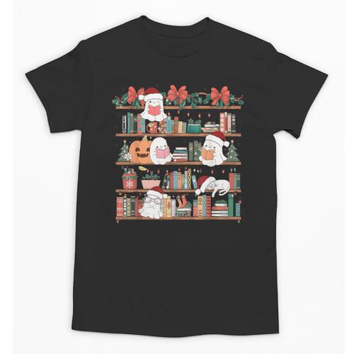 Ghost Christmas Reading Book Lover Library Christmas Teacher Unisex T-Shirt - teacherstshirts.com AU