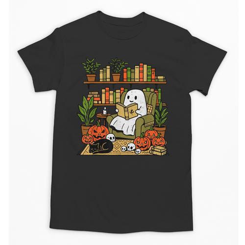 Ghost Library Reading Books Halloween Librarian Teacher Unisex T-Shirt - teacherstshirts.com AU