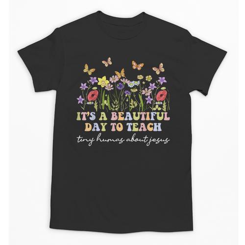 Groovy I Teach Tiny Humans About Jesus Christian Teacher Unisex T-Shirt - teacherstshirts.com AU