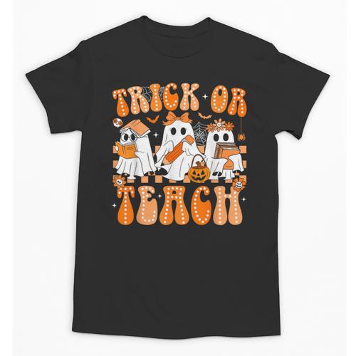 Groovy Teacher Halloween Trick Or Teach Ghost Men Women Kids Unisex T-Shirt - teacherstshirts.com DE