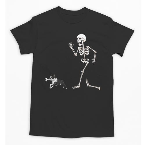 Halloween Boston Terrier And Skeleton Unisex T-Shirt - Bostonterriersmerch.com