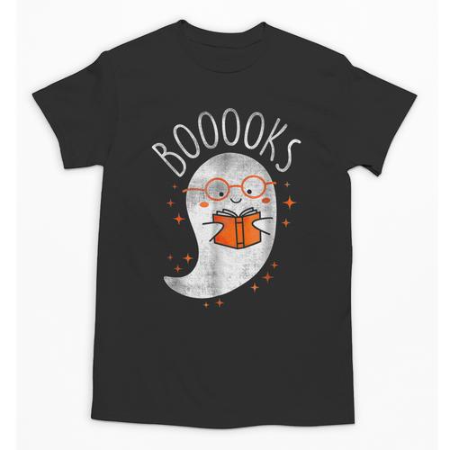 Halloween Cute Ghost Book Reading Teacher Unisex T-Shirt - teacherstshirts.com DE