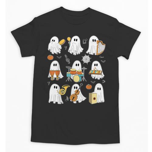 Halloween Ghost Music Teacher Playing Instruments Unisex T-Shirt - teacherstshirts.com