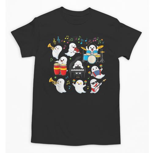 Halloween Music Teacher Ghost Playing Musical Instruments Unisex T-Shirt - teacherstshirts.com AU