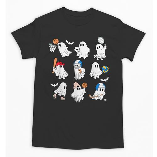 Halloween PE Teacher Ghost Playing Soccer Football Baseball Unisex T-Shirt - teacherstshirts.com AU