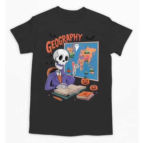 Halloween Skeleton Geography Teacher Pumpkin Bats Classroom Unisex T-Shirt - teacherstshirts.com DE