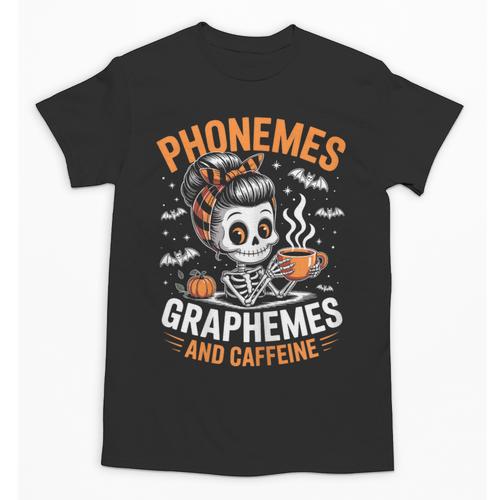 Halloween Skeleton Teacher Phonemes Graphemes Caffeine Lover Unisex T-Shirt - teacherstshirts.com AU